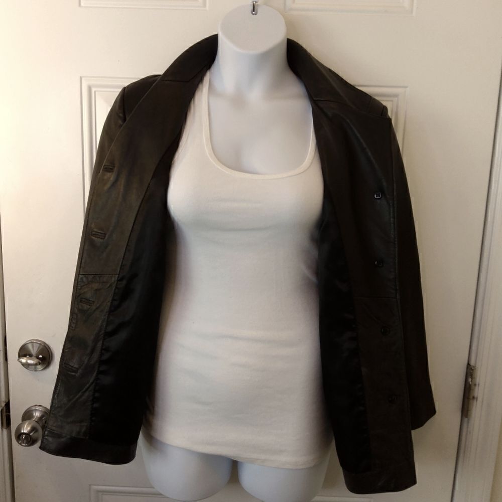 KC Collections black button front leather jacket - Picture 9 of 17
